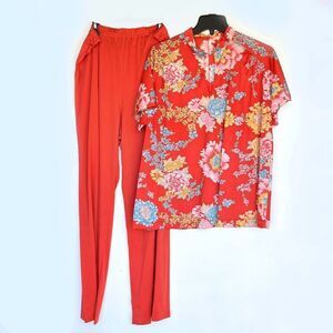 VTG 60s–70s Vanity Fair Coral Floral Lounge Set SZ M Made in USA Nylon Tricot 2p